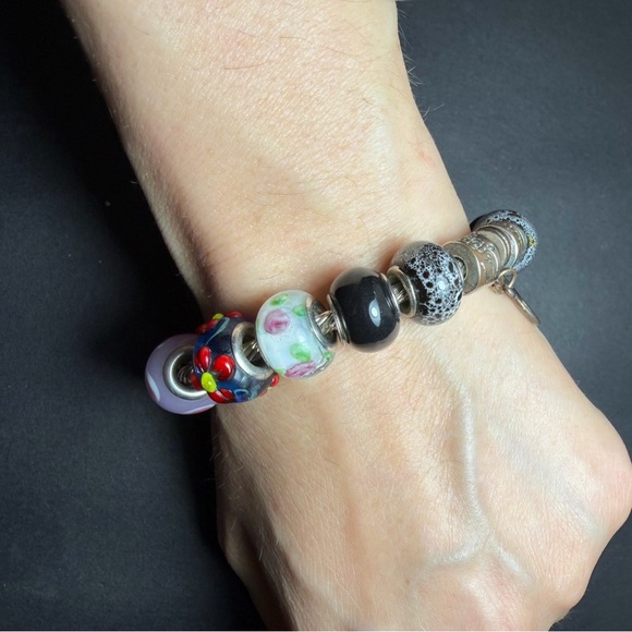 European-Style Assorted Bead Charm Bracelet with Peace Sign - Picture 8 of 10